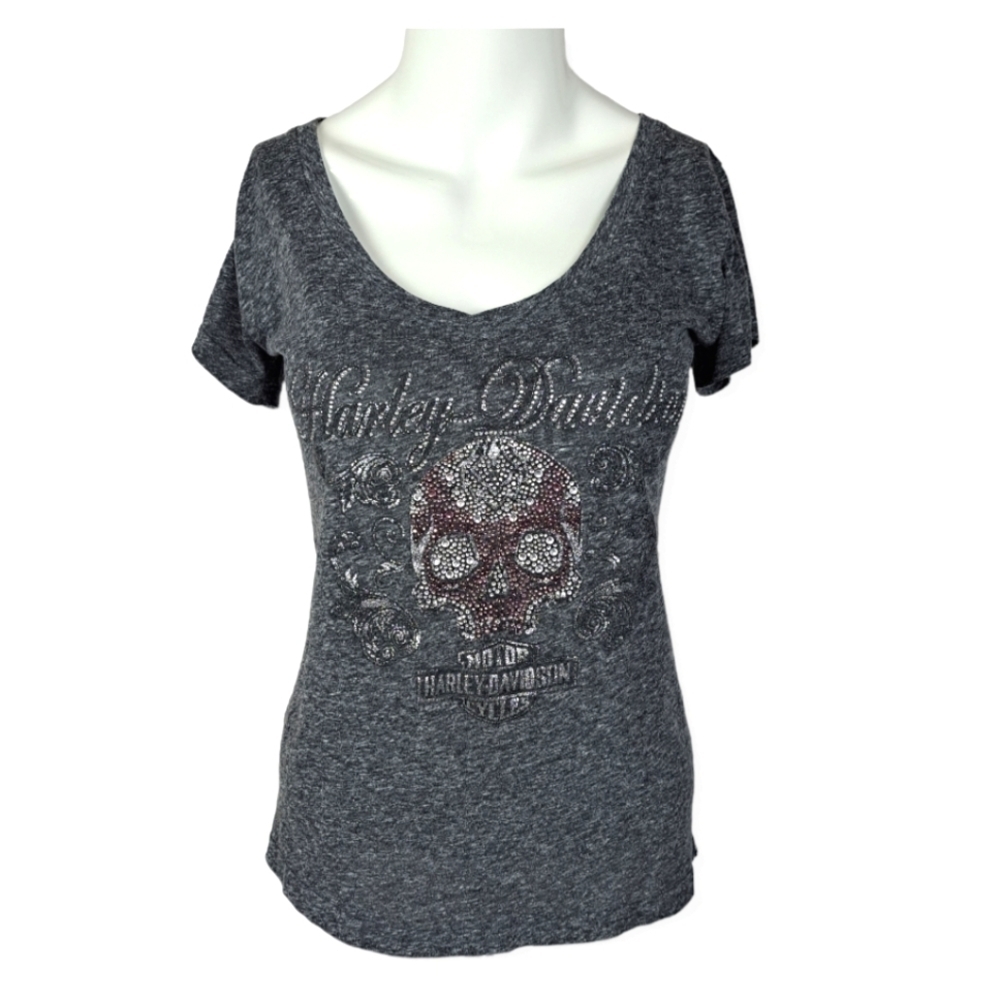 HARLEY Davidson‎  Gray Embellished Tee
